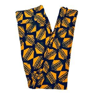 LuLaRoe Blue Yellow Gold Triangles Space Ships Layers Leggings One Size OS